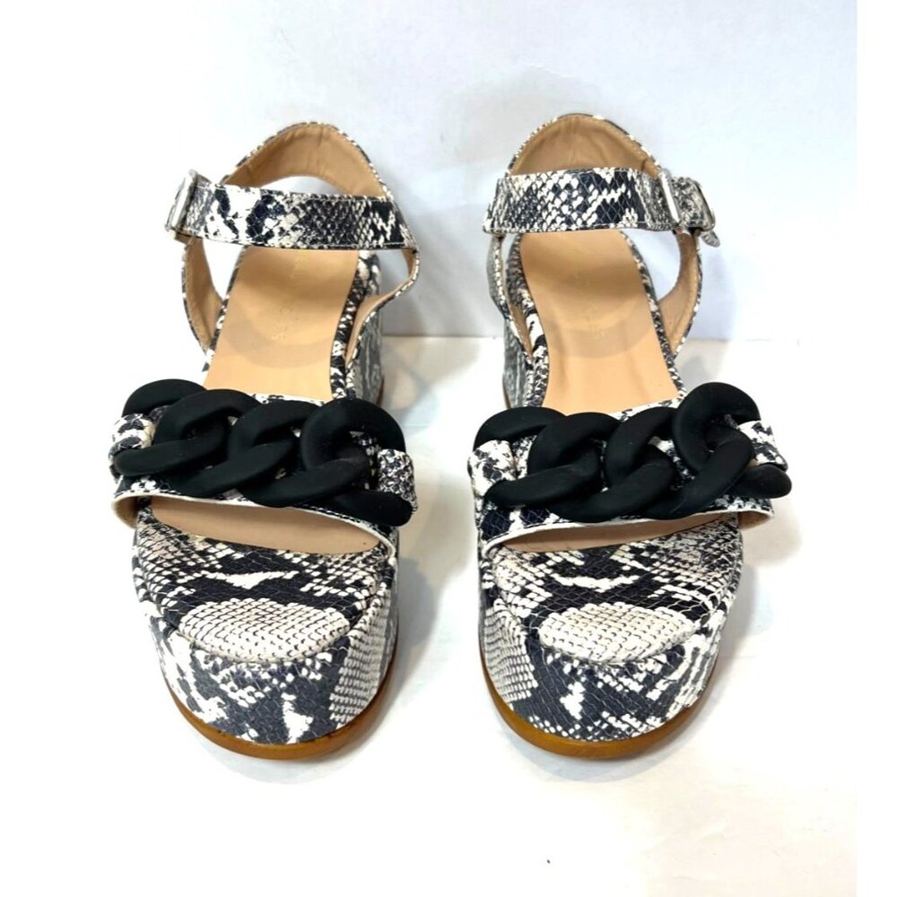 Beutiisoles Black Python Platform Sandals Matte Black Chains Size IT 38 US 8
